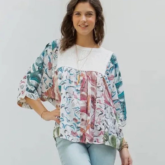 Young Threads Tops - Young Threads Floral Abstract Patterned Dolman Sleeve Blouse Large